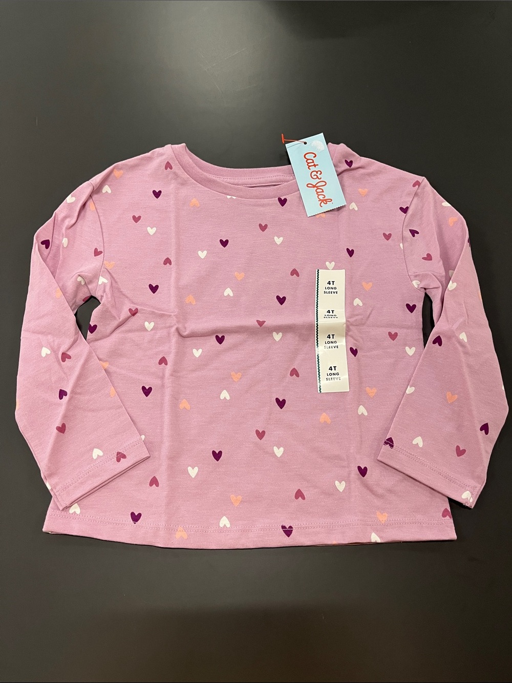 Cat & Jack Pink Heart Pattern Long Sleeve Top